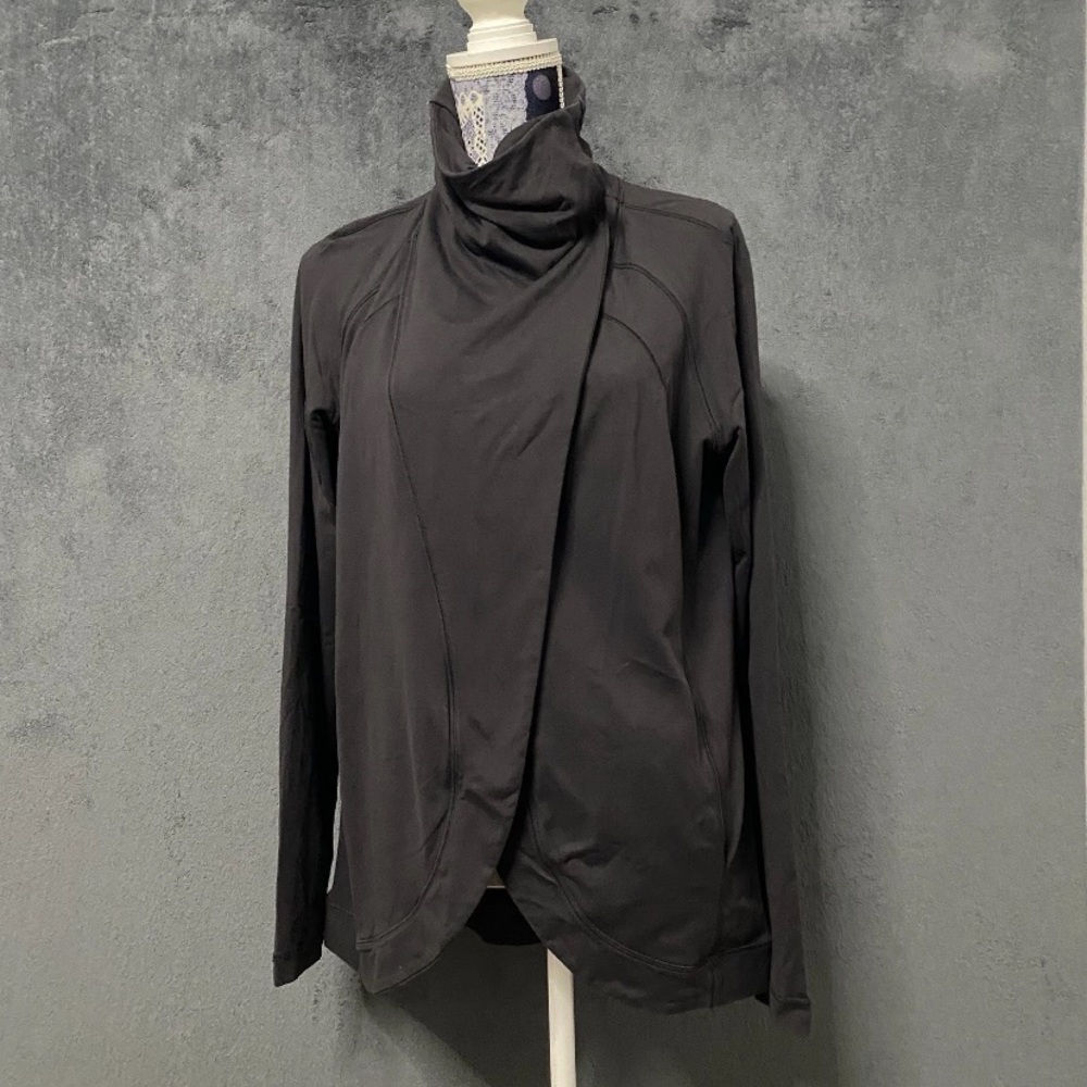 Lululemon Rulu Rally Wrap Cardigan Womens 12 Black Long Sleeve Mock Neck